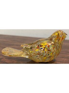 Vintage Wales Multi Color Confetti Art Glass Bird Paperweight Japan 2" x 4"